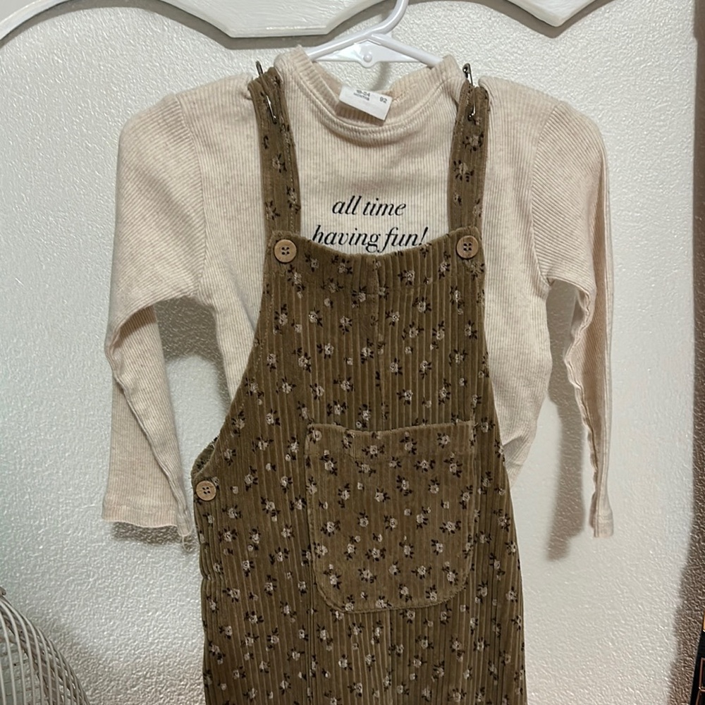 Kids Brown Floral Overalls